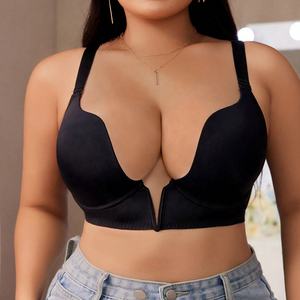<span class=keywords><strong>Sujetador</strong></span> Sexy Negro Sólido para Mujer, Talla Grande, Forma de V, Copa Grande con Aro - Product Image 1