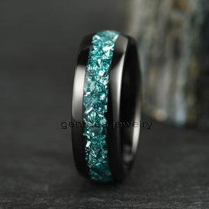 जेंटडेस गहने 8 मिमी गुंबद पॉलिश काले टंगस्टन रिंग्स के लिए नीले रंग के ग्लास एपॉक्सी में नीले ग्लास एपॉक्सी पुरुषों की अंगूठी - Product Image 2