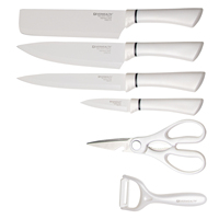 Ensemble de couteaux de cuisine en acier inoxydable blanc, 6 pièces, couteaux à fruits, éplucheur, ciseaux, couteau de cuisine, OEM ODM personnalisé
