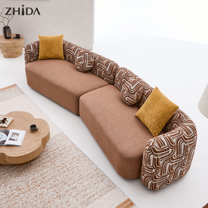 Divani in Legno di Tendenza per Soggiorno, Tipo Separato a 2 Posti, Rivestimento in Tessuto Marrone con Braccioli <span class=keywords><strong>e</strong></span> Schienale Avvolgenti - Product Image 6