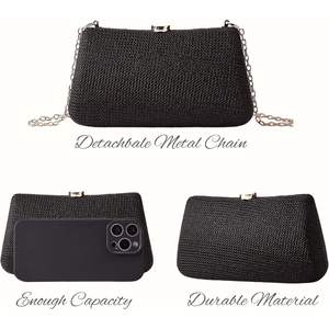 Bolso de mano Daffgui para mujer con patrón de ratán, elegante bolso de noche para boda, cartera con cadena desmontable para uso diario y festivales - Product Image 3