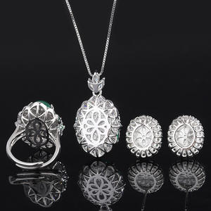 ชุดจี้พลอยคาลซิโดนีเรืองแสงรูปวงรี, เครื่องประดับแฟชั่นสามชิ้นหยกรูปวงรีขนาด13*18-10*12 - Product Image 4