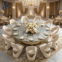 Table de banquet pour événements de mariage de grande taille, mobilier de réception, structure en acier inoxydable, plateau en verre, ensemble table et chaises pour hall d'hôtel, Chine Foshan