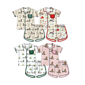 Pijamas de Algodón y Spandex Transpirables con Estampado de Patos Mallard Casuales Personalizados para Niños, Conjuntos de Pantalones Cortos con Botones, Ropa para Hermanas - Product Image 1