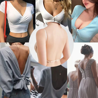 Soutien-Gorge Femme Sans Couture Décolleté Plongeant en U Profond Dos Nu Rembourré avec Bretelles Transparentes Convertibles