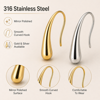 SS-E-001 Boucles d'oreilles en forme de larme en acier inoxydable 316L plaqué or PVD, logo personnalisé, fabrication professionnelle OEM ODM, style minimaliste pour femmes
