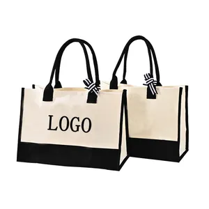 Kadınlar için özel baskılı tote eko-kullanımlık alışveriş tuval tote çanta kozmetik çantaları