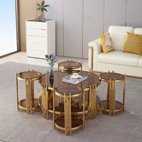 Meubles de salon canapé rond en pierre de verre petite Table basse table centrale de luxe Tables basses en marbre blanc doré à vendre