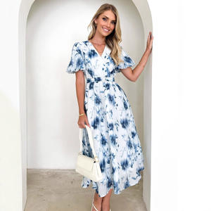 <span class=keywords><strong>Robe</strong></span> d'été à col en V et à manches courtes pour femmes Vestidos Elegantes Verano <span class=keywords><strong>Moda</strong></span> Jurken Dames <span class=keywords><strong>Robe</strong></span> - Product Image 3