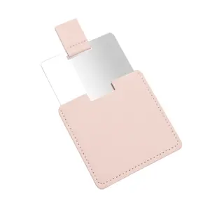 귀여운 메탈 스테인레스 스틸 pu 가죽 포켓 메이크업 컴팩트 미러 경품 휴대용 판촉 선물 맞춤형 로고