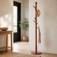 Porte-manteau et porte-chapeaux sur pied en bois massif, design vertical suspendu, rangement mobile, écoresponsable, en bois de hêtre, style minimaliste, avec miroir