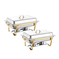 Chauffe-Plat Commercial 11L en Acier Inoxydable Doré et Argenté, Ensemble Buffet Professionnel pour Maintien au Chaud des Aliments par Chauffage à Combustible pour la Restauration