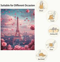 Couverture romantique avec tour Eiffel, couverture décorative Paris avec roses, excellent cadeau pour les femmes et les couples