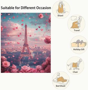 Couverture romantique avec tour Eiffel, couverture décorative <span class=keywords><strong>Paris</strong></span> avec roses, excellent cadeau pour les femmes et les couples - Product Image 5