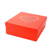 Caja de Regalo Rígida Personalizada en Forma de Corazón Rojo y Dorado con Relleno de Papel Azul Arrugado, Caja de Cartón de Dos Piezas para Perfumes y Cosméticos