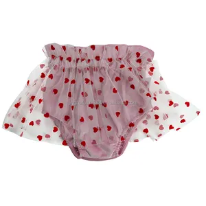 Boutique Toddler Baby Velvet Bloomers Heart Mesh Valentine's Day Design Kids Girls Bloomies