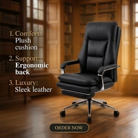 Chaise de bureau exécutive en cuir, chaise de bureau ergonomique pivotante de luxe, chaise à dossier haut avec accoudoirs réglables en hauteur pour le travail de bureau