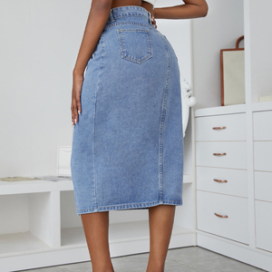 Bán Buôn New Phong Cách Thời Trang Phụ Nữ Giản Dị Denim Maxi Váy Eo Cao Phía Trước Nút Dài Denim Váy Cho Cô Gái - Product Image 4