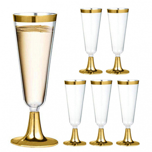 Verres à vin jetables en plastique transparent avec logo personnalisé, élégants avec bord doré, coupes élégantes pour les célébrations <span class=keywords><strong>de</strong></span> mariage, pour flûtes à <span class=keywords><strong>champagne</strong></span> - Product Image 1
