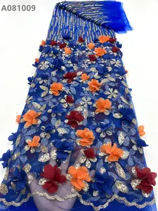 Großhandel 3D Applique Net Guipure Spitze Stoff Glitter Pailletten Stickerei Stoff für Kleid