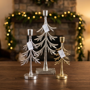 Sonnet Decor Christmas Tree <b>Candlestick</b> Holders <b>Silver</b> Gold Metal Handmade Heat Resistant Eco-Friendly Durable Design Home - Product Image 1