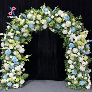 Arco Floral de Seda Realista en Azul y Blanco, Elegante Fondo Decorativo para Bodas con Diseño Duradero - Product Image 1