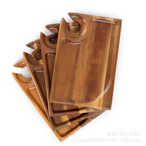 Plateau de service en bois d'acacia Huifa avec poignée pour collations et verres à vin, 12x8 pouces, bois massif, pour utilisation en extérieur lors de fêtes - Product Image 5