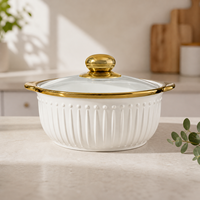 Ensemble de plats à gratin en porcelaine avec double poignée et bordure dorée, bol à soupe couvert pour hôtel