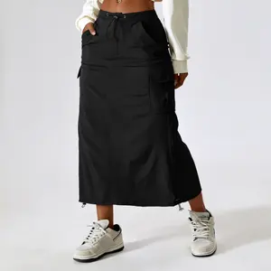 2023 automne coupe ample Cargo jupe avec poches vêtements de détente longues rétro solide jupes pour les femmes