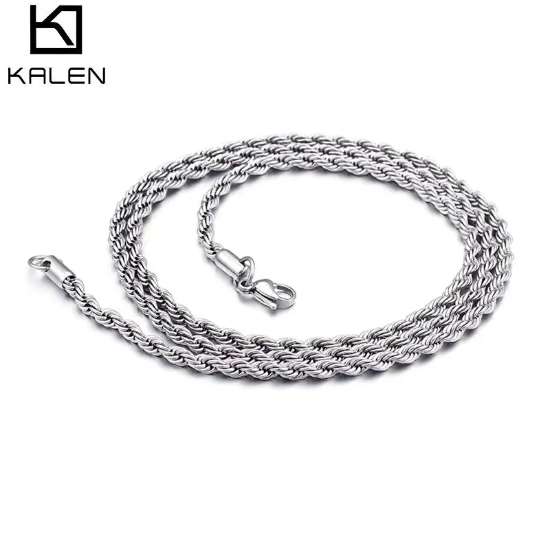 Collane a catena in corda intrecciata classica in acciaio inossidabile 316L KALEN 3mm