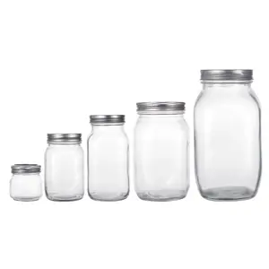 Aangepaste Groothandel Mason Pot Mokken 150Ml 250Ml 300Ml 380Ml 500Ml 1000Ml Glas Met Schroef Metalen Deksel