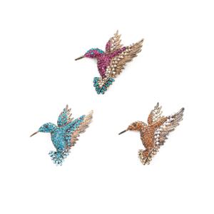 Broches de colibrí con diamantes de imitación, joyería de moda, varios colores, oro antiguo - Product Image 1