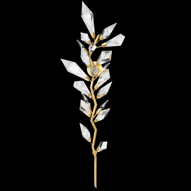 Customized Nordic Modern Living Room Bedside Crystal Rectangle Wall Light Design Creative Gold Leaf Branch Wall Lamp
