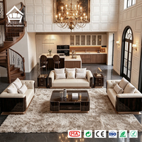 Personnalisation clé en main de l'ameublement complet de la maison : Ensemble de canapés beiges avec placage ébène brillant et base en or rose pour projets de villas