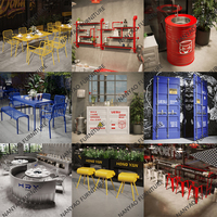 Mobilier commercial industriel personnalisé, bar à café, restaurant Table et chaises créatives à hauteur réglable en fer et à l'huile