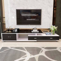 Table basse contemporaine moderne avec plateau en verre noir et tiroir de rangement ouvert pour le salon