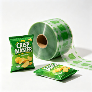 Rouleau de sacs d'emballage en plastique imprimé vert, type stand-up pouch, pour chips, snacks et aliments - Product Image 2
