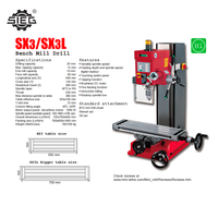 Machine de fraisage et de perçage miniature SX3L Hobby, moteur sans balais à vitesse variable, table de travail longue