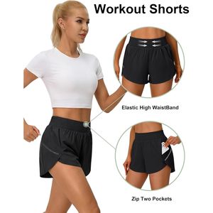 Pantalones Cortos Deportivos FOXA para Mujer, Cintura Alta, 2 en 1, Estilo Delfín, para Correr, con Bolsillo con Cierre, Secado Rápido, para Yoga - Product Image 4