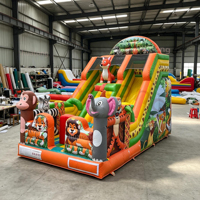 Structure gonflable commerciale en PVC pour la location, thème animaux de la jungle, imperméable, avec toboggan, toboggan gonflable sec pour enfants