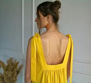 Charming Bright Yellow Open Back Linen Sleeveless <b>Loose</b> <b>Fit</b> Maxi <b>Dress</b> With Wide Strap Cute Open Back Sundress for Cool Ladies - Product Image 6