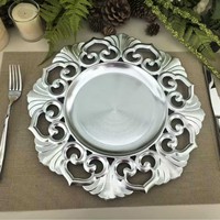 Dekorasi Meja Acara Pernikahan Modern, Alas Piring Emas, Bulat, Plastik, Dapat Digunakan Kembali, Motif Bunga