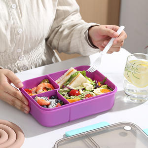 Boîte à lunch rectangulaire en plastique Bencircle XW07, 1450 ml, en PP, simple couche, avec fonction chauffante, cuillère, couvercle gris foncé et 4 verrous latéraux - Product Image 4