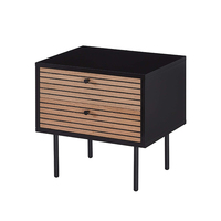 Mesa de Noche Moderna Negra de Calidad Profesional con Madera Acanalada y 2 Cajones, Mesita de Noche Tradicional Personalizable para Dormitorio y Sala de Estar