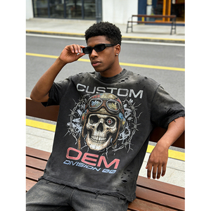 Camiseta de hombre estilo streetwear, holgada y extragrande, con estampado digital de anime personalizado, 100% algodón, con efecto vintage desgastado, estilo OEM. - Product Image 2