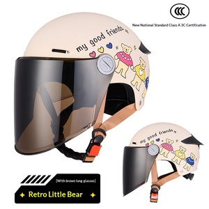 Casque ouvert avec imprimé ours de dessin animé mignon, visière longue remplaçable, léger et ventilé, casque de sécurité pour vélo électrique - Product Image 1