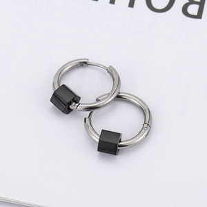 Hoop Earrings <b>Titanium</b> Steel Geometric Black Cube Simple Design For Women Fashion Jewelry - Product Image 3