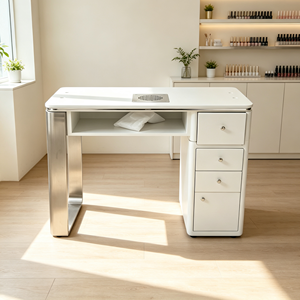 Table de manucure avec collecteur de poussière, structure en acier inoxydable, poste de travail pour salon de manucure, tiroir de rangement, bureau à ongles - Product Image 2