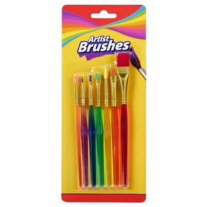 Lot de 6 pinceaux colorés pour enfants, pour peinture DIY, aquarelle, gouache, huile, avec manche en nylon, virole en cuivre et corps en plastique - Product Image 1