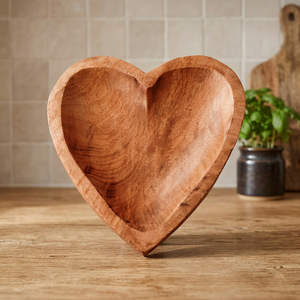 Heart Shaped Wooden Serving <b>Plate</b> Handmade Solid Wood Dish For <b>Snacks</b> Fruits Minimalist Design - Product Image 3